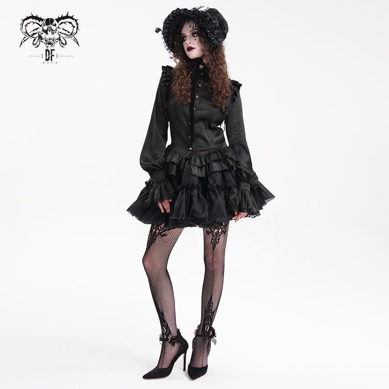 DEVIL FASHION Women's Gothic Ruffled Lace Long Sleeved Blouse