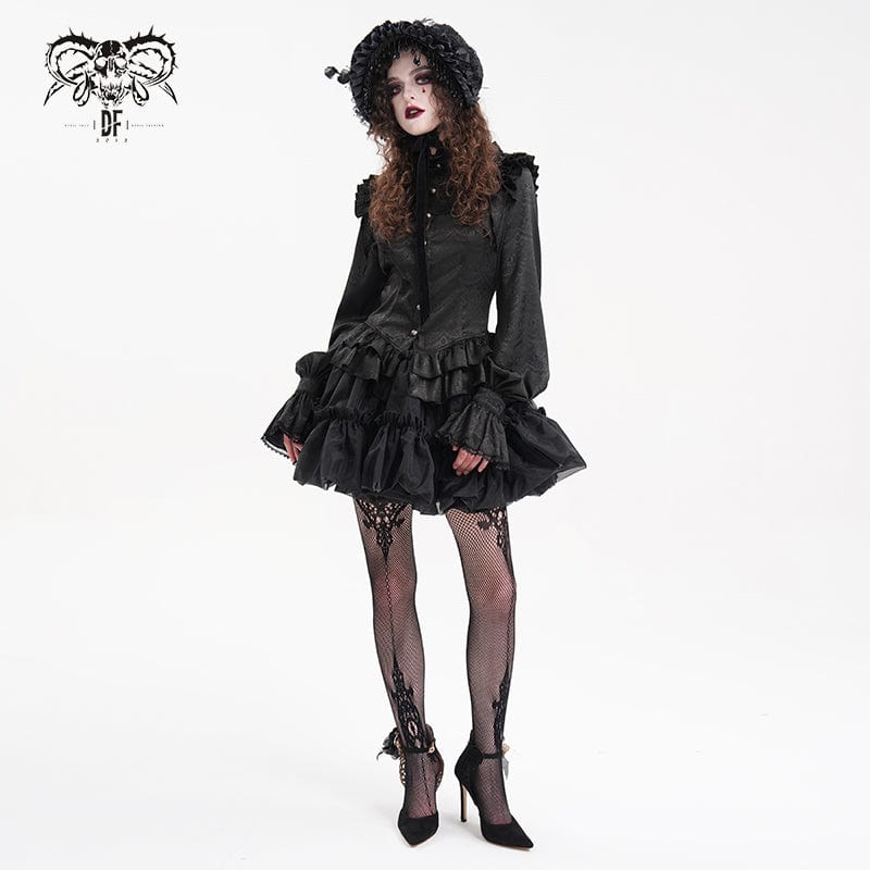 DEVIL FASHION Women's Gothic Ruffled Lace Long Sleeved Blouse