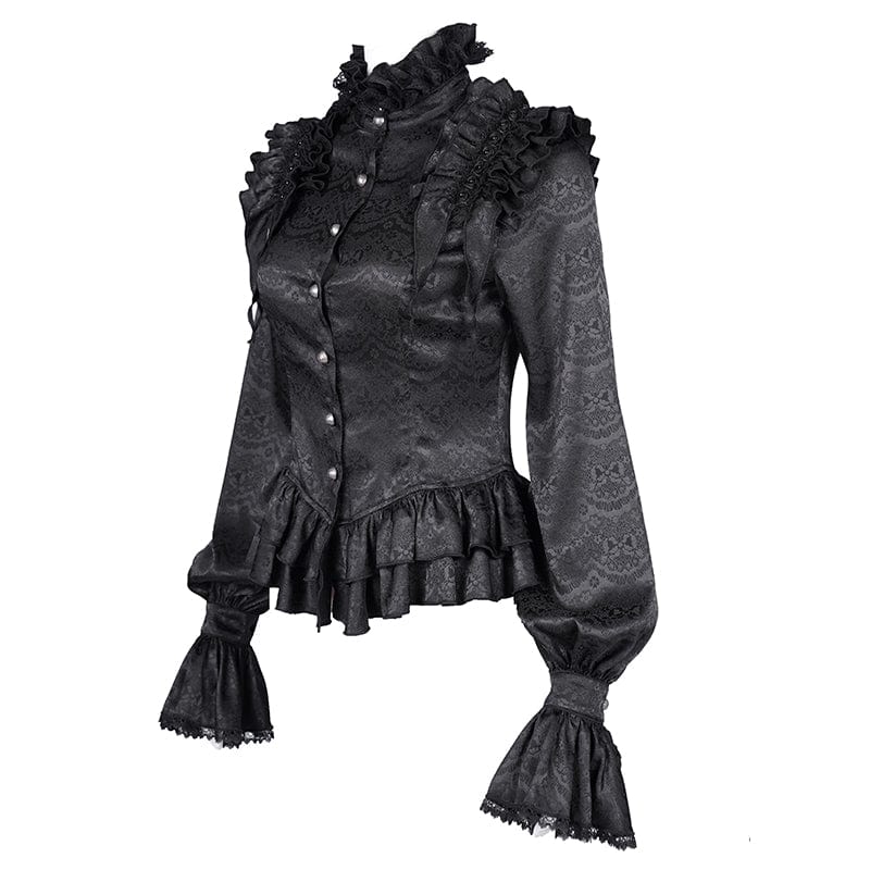 DEVIL FASHION Women's Gothic Ruffled Lace Long Sleeved Blouse