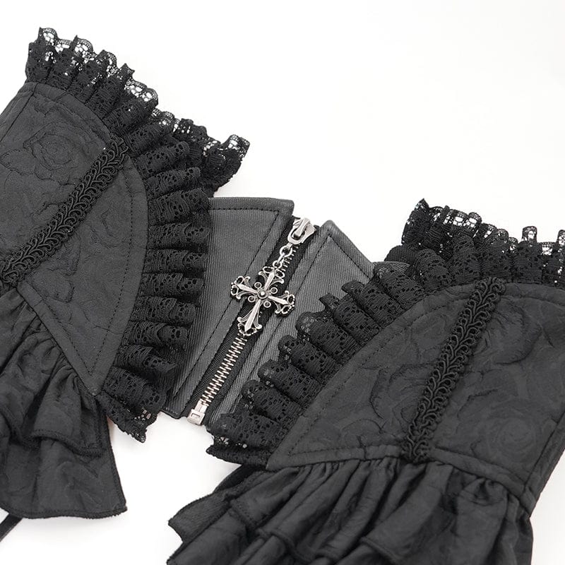 DEVIL FASHION Women's Gothic Ruffled Lace Splice Underbust Corset Black