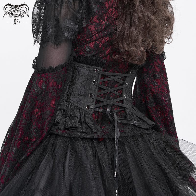 DEVIL FASHION Women's Gothic Ruffled Lace Splice Underbust Corset Black