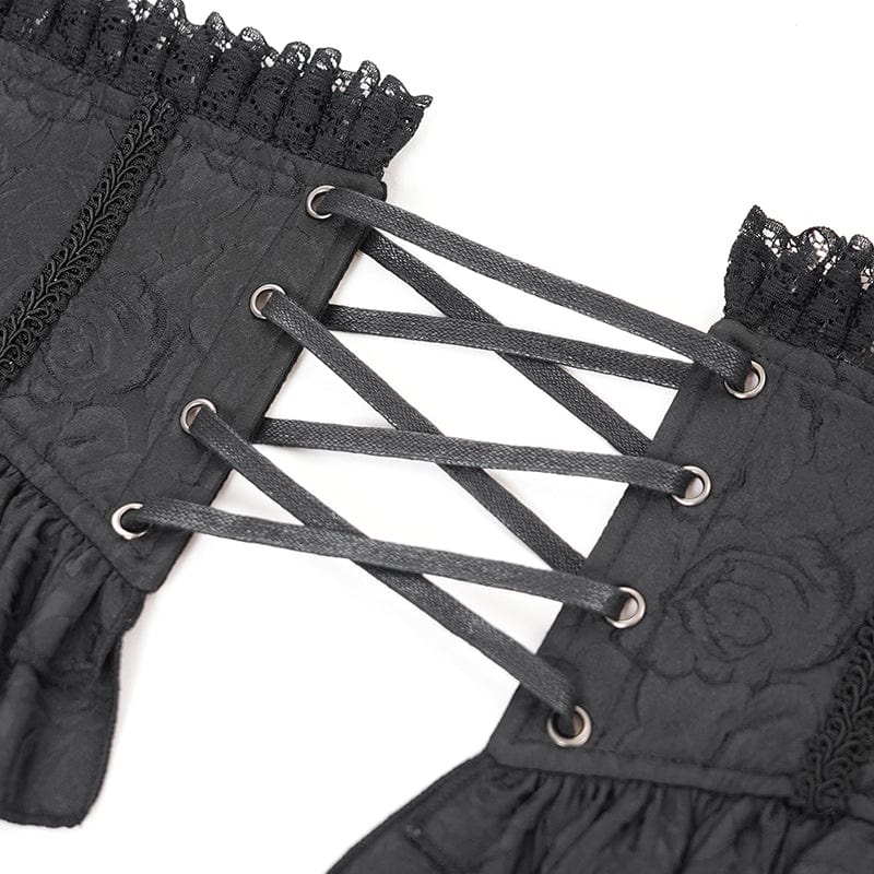 DEVIL FASHION Women's Gothic Ruffled Lace Splice Underbust Corset Black