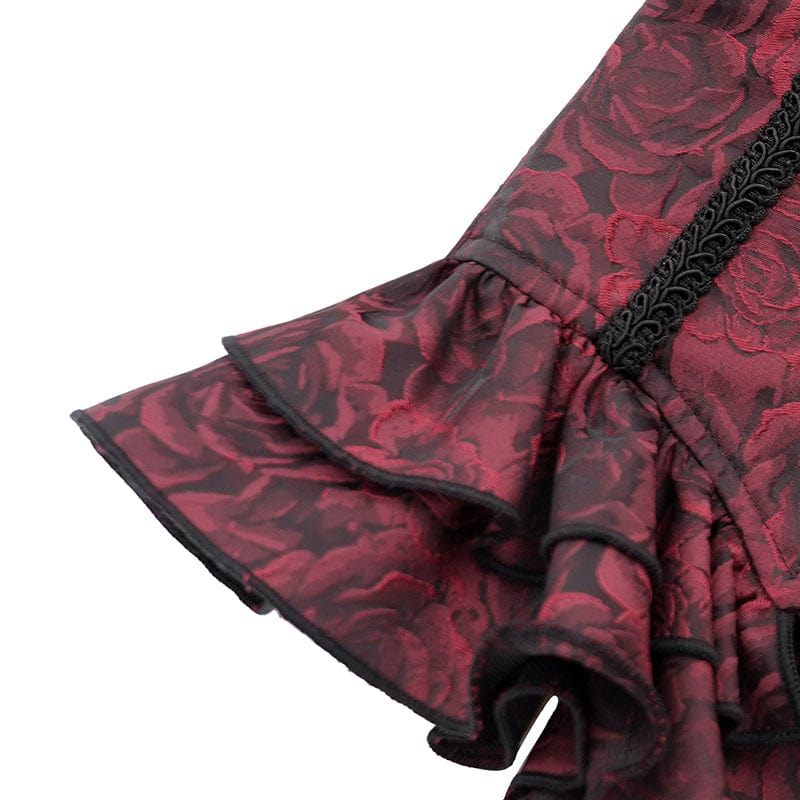 DEVIL FASHION Women's Gothic Ruffled Lace Splice Underbust Corset Red