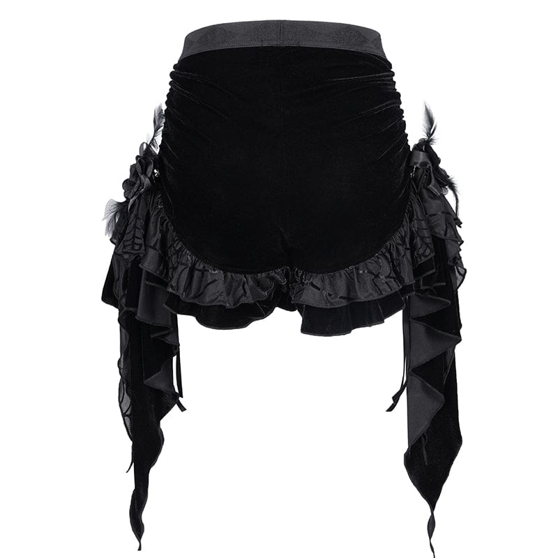 DEVIL FASHION Women's Gothic Ruffled Mesh Plumed Shorts