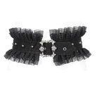 DEVIL FASHION Women's Gothic Ruffled Mesh Splice Faux Leather Belt