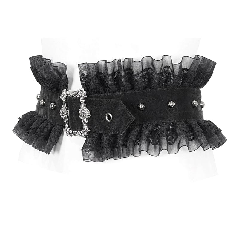 DEVIL FASHION Women's Gothic Ruffled Mesh Splice Faux Leather Belt