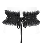 DEVIL FASHION Women's Gothic Ruffled Mesh Splice Faux Leather Belt