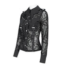 DEVIL FASHION Women's Gothic Sheer Thorny Vine Print Bat Wing Collar Long Sleeve Shirt