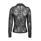 DEVIL FASHION Women's Gothic Sheer Thorny Vine Print Bat Wing Collar Long Sleeve Shirt