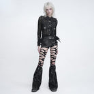 DEVIL FASHION Women's Gothic Sheer Thorny Vine Print Bat Wing Collar Long Sleeve Shirt