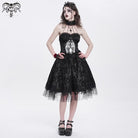 DEVIL FASHION Women's Gothic Skeleton Printed Lace Splice Halterneck Witch Dress Black