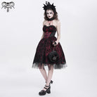 DEVIL FASHION Women's Gothic Skeleton Printed Lace Splice Halterneck Witch Dress Red