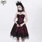 DEVIL FASHION Women's Gothic Skeleton Printed Lace Splice Halterneck Witch Dress Red