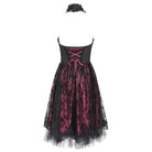 DEVIL FASHION Women's Gothic Skeleton Printed Lace Splice Halterneck Witch Dress Red