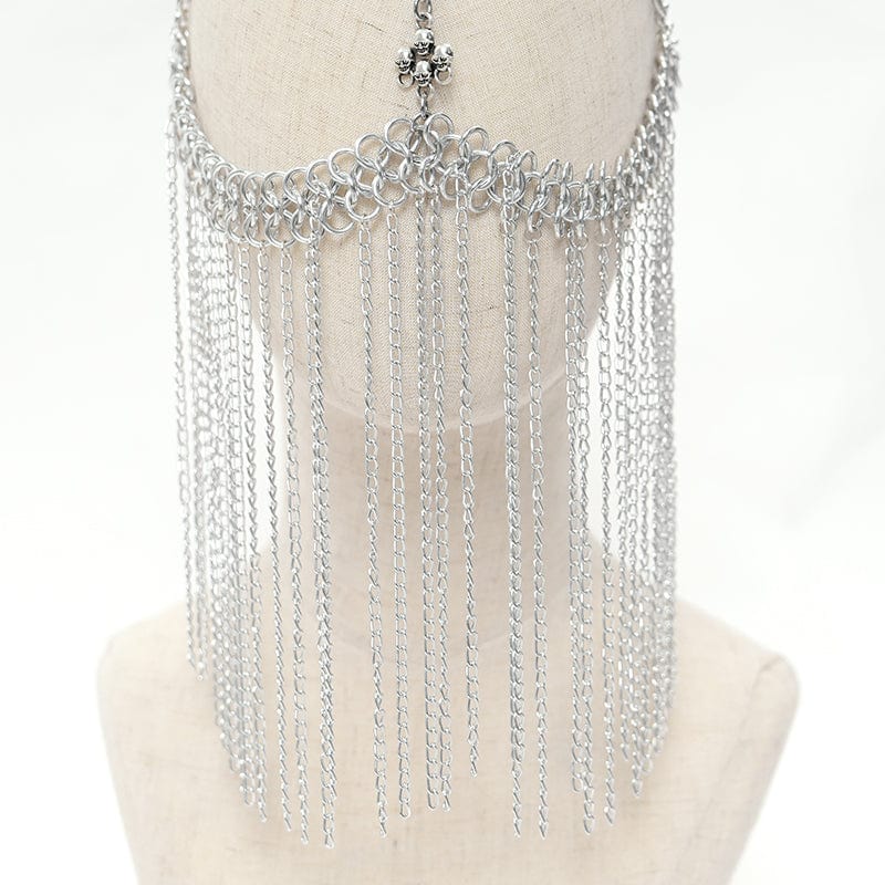 DEVIL FASHION Women's Gothic Skull Tassel Chained Headwear