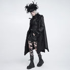 DEVIL FASHION Women's Gothic Spiked Faux Fur Panel Spliced Long Coat