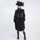 DEVIL FASHION Women's Gothic Spiked Faux Fur Panel Spliced Long Coat