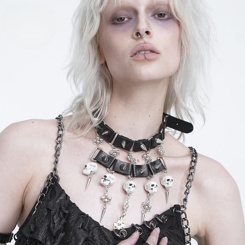 DEVIL FASHION Women's Gothic Spiked Skull Choker Necklace