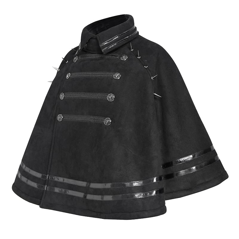 DEVIL FASHION Women's Gothic Spiked Stand Collar Asymmetrical Slanted Placket Cloak