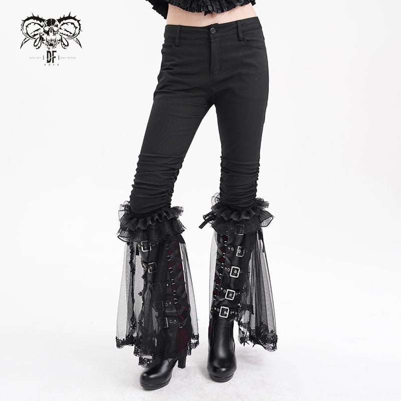 DEVIL FASHION Women's Gothic Splice Ruffled Lace Pants