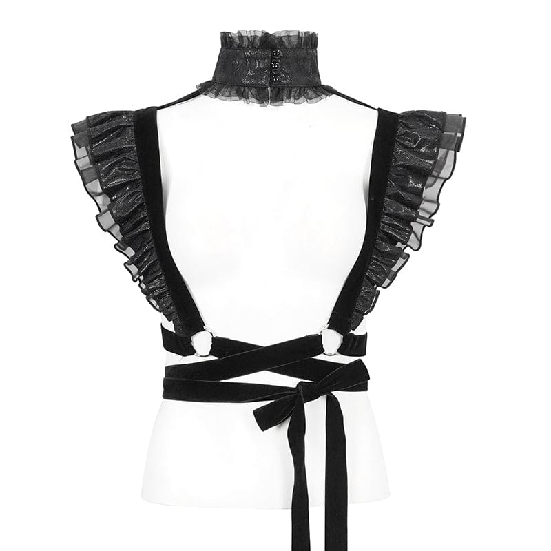 DEVIL FASHION Women's Gothic Stand Collar Lace-up Ruffled Cape