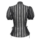 DEVIL FASHION Women's Gothic Stand Collar Puff Sleeved Sheer Shirt