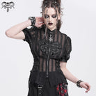 DEVIL FASHION Women's Gothic Stand Collar Puff Sleeved Sheer Shirt