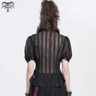 DEVIL FASHION Women's Gothic Stand Collar Puff Sleeved Sheer Shirt