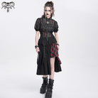 DEVIL FASHION Women's Gothic Stand Collar Puff Sleeved Sheer Shirt