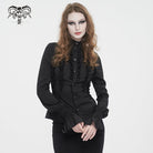DEVIL FASHION Women's Gothic Stand Collar Ruffled Shirt Black