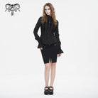 DEVIL FASHION Women's Gothic Stand Collar Ruffled Shirt Black