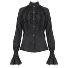 DEVIL FASHION Women's Gothic Stand Collar Ruffled Shirt Black