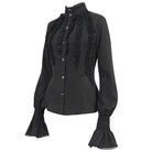 DEVIL FASHION Women's Gothic Stand Collar Ruffled Shirt Black
