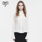 DEVIL FASHION Women's Gothic Stand Collar Ruffled Shirt White