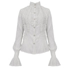 DEVIL FASHION Women's Gothic Stand Collar Ruffled Shirt White