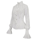 DEVIL FASHION Women's Gothic Stand Collar Ruffled Shirt White