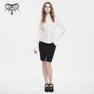 DEVIL FASHION Women's Gothic Stand Collar Ruffled Shirt White