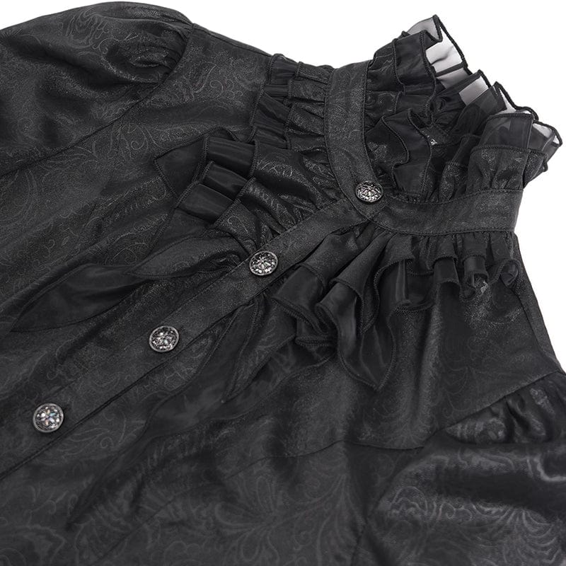DEVIL FASHION Women's Gothic Stand Collar Ruffled Swallow-tailed Shirt
