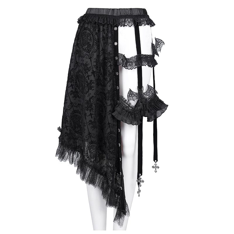 DEVIL FASHION Women's Gothic Strap Cut-out Lace Irregular Hem Skirt