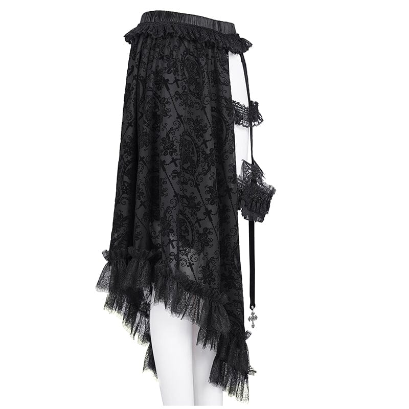 DEVIL FASHION Women's Gothic Strap Cut-out Lace Irregular Hem Skirt