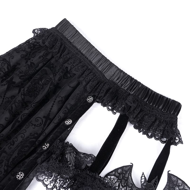 DEVIL FASHION Women's Gothic Strap Cut-out Lace Irregular Hem Skirt