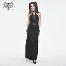DEVIL FASHION Women's Gothic Strappy Side Slit Fitted Halterneck Dress