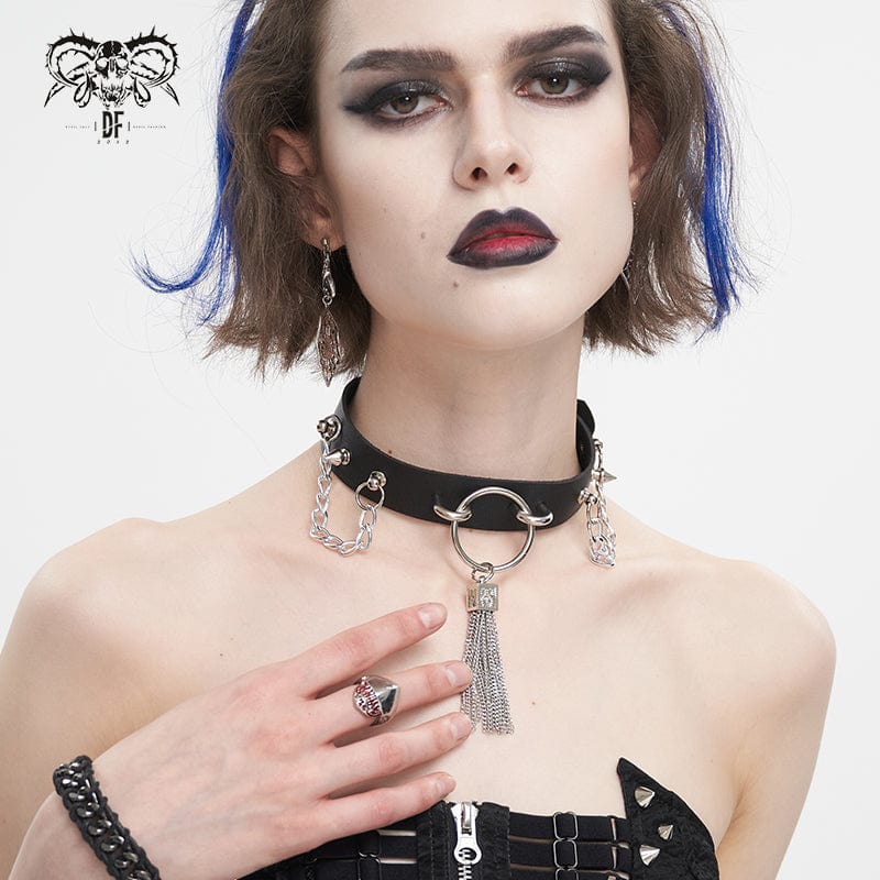 DEVIL FASHION Women's Gothic Studded Tassels Chain Choker