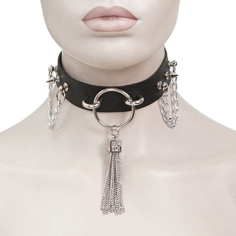 DEVIL FASHION Women's Gothic Studded Tassels Chain Choker