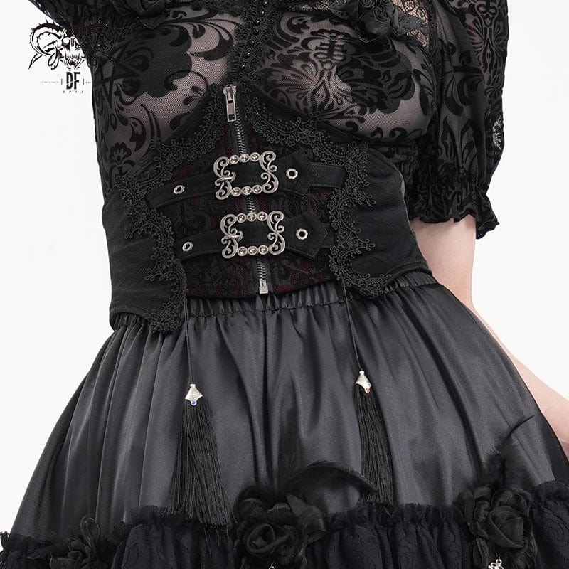 DEVIL FASHION Women's Gothic Tassels Buckle-up Underbust Corset