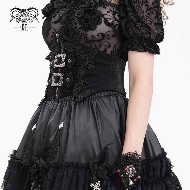 DEVIL FASHION Women's Gothic Tassels Buckle-up Underbust Corset