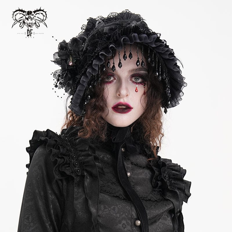 DEVIL FASHION Women's Gothic Tassels Flower Mesh Hair Accessories