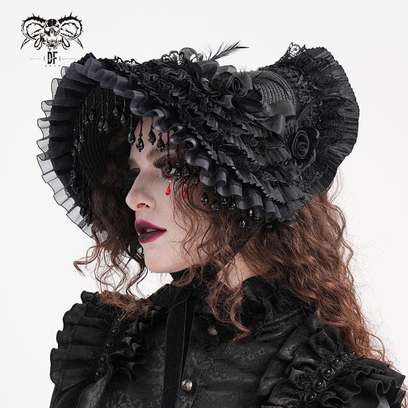 DEVIL FASHION Women's Gothic Tassels Flower Mesh Hair Accessories