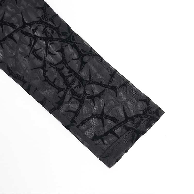 DEVIL FASHION Women's Gothic Thorny Vine Flocked Sheer Mesh Leggings