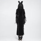 DEVIL FASHION Women's Gothic Velvet Plunging V-Neck Lace Mesh Long Sleeve Dress Black